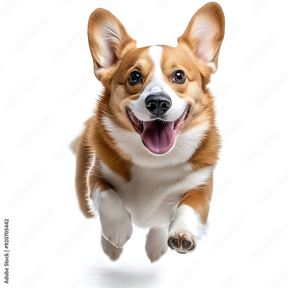 happy welsh corgi dog is running on a white background. happy welsh corgi dog is running on a white background.
