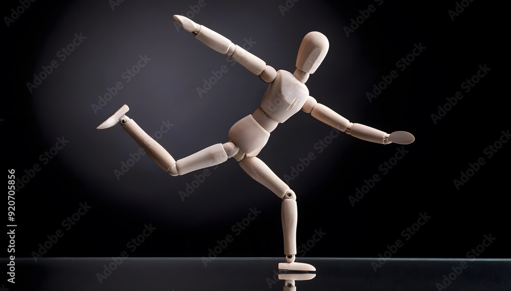 Wooden mannequin standing on black background Wooden mannequin standing on black background