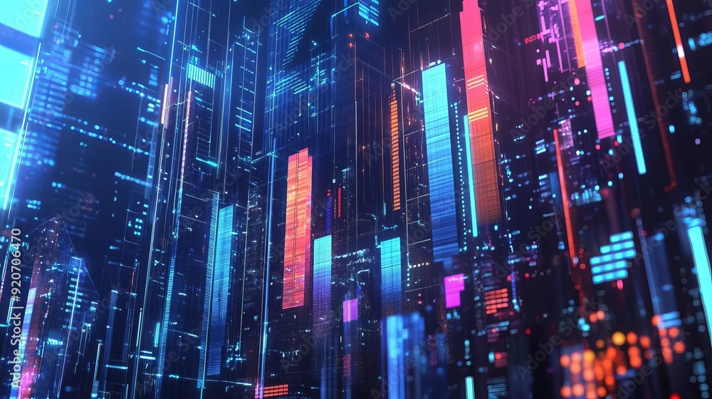 Dazzling urban tapestry of skyscrapers and traffic, illuminated by a vibrant cascade of lights against a night sky Dazzling urban tapestry of skyscrapers and traffic, illuminated by a vibrant cascade of lights against a night sky