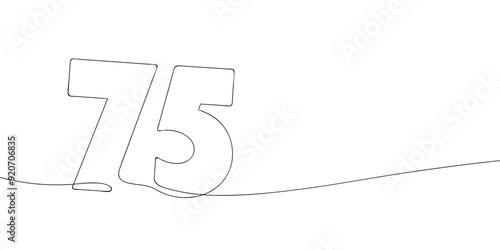 A single line drawing of a seventy five symbol. Continuous line seventy fifth number icon. One line icon. Vector illustration.