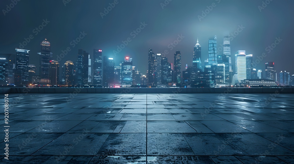 Obraz premium Nighttime Urban Road in Shanghai, Perfect for Commercial Car Advertisement Background