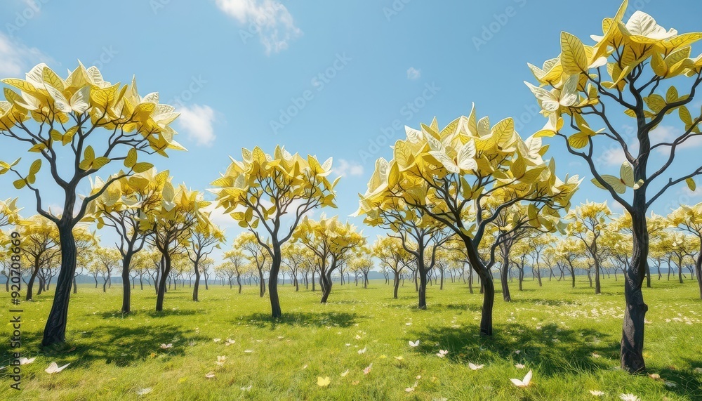 Fototapeta premium Magical Forest With Butterfly Trees.