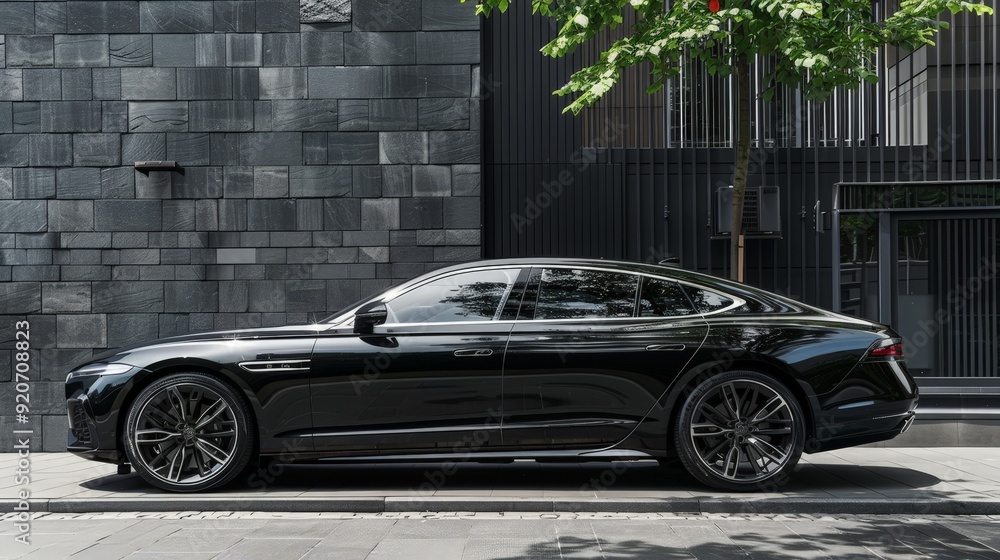 The side view of a high-end luxury car, with its sleek lines and premium finish. Exudes elegance and sophistication. The side view of a high-end luxury car, with its sleek lines and premium finish. Exudes elegance and sophistication.