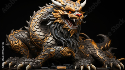 New Year, of the Dragon gold and black color background graphic painting art card poster print interior generative AI

