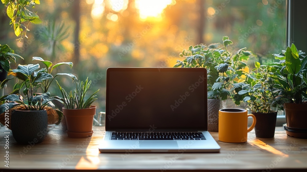 A remote work environment, featuring a home office setup. Generative AI A remote work environment, featuring a home office setup. Generative AI