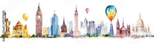 Wallpaper Mural Watercolor depiction of a balloon shaped like a famous landmark, creative and iconic, isolated on white background Torontodigital.ca