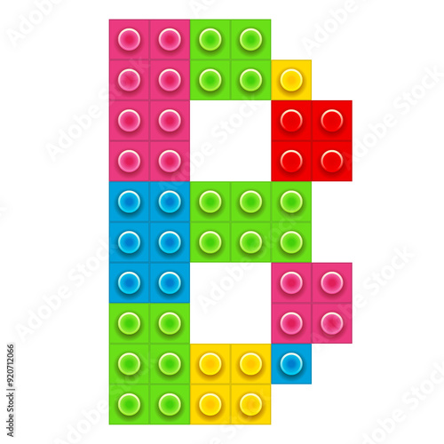 Colorful toy bricks building blocks alphabet letters from A to Z, flat. This is a part of a set which also includes numbers from 0 to 9.