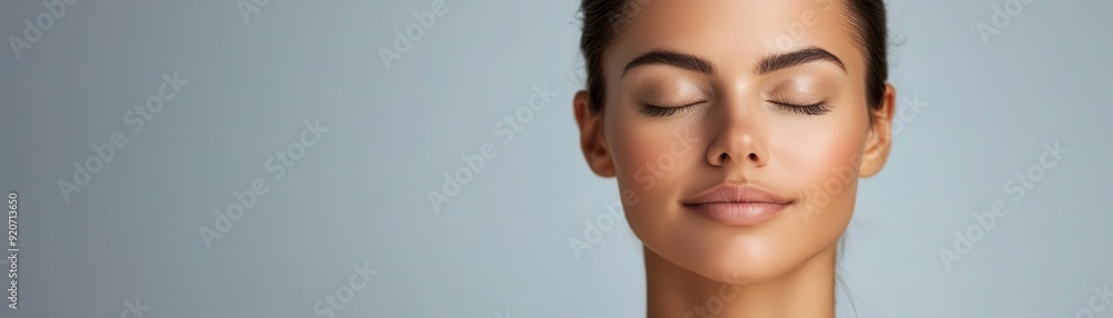 Close-up of a woman s serene face during deep meditation, with focus on closed eyes, yoga mental discipline, inner calm Close-up of a woman s serene face during deep meditation, with focus on closed eyes, yoga mental discipline, inner calm