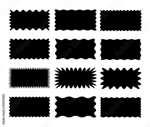 Wallpaper Mural Set of rectangle shape frames with zigzag edge. Uneven zigzag rectangular shapes. Jagged rectangle. Isolated elements for design of text box, badge, banner Torontodigital.ca