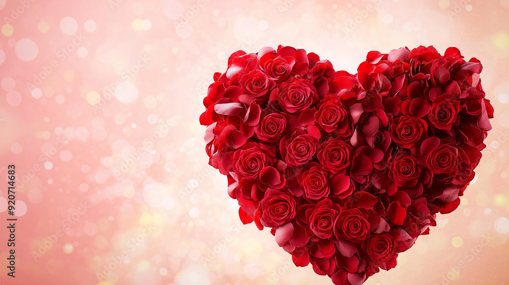 Heart made of rose petals with copy space on pink background, Valentine's Day. Heart made of rose petals with copy space on pink background, Valentine's Day.