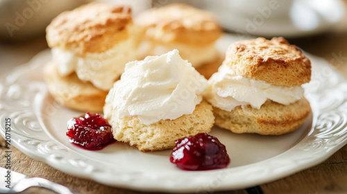 "Scones: delicious baked goods typically served with clotted cream and jam."