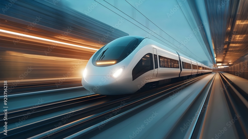Obraz premium Sleek High-Speed Train Speeding Through Illuminated Tunnel