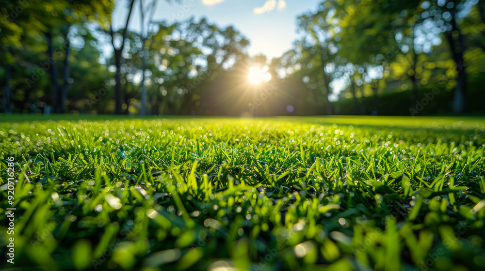 Fresh large green lawn surrounded by many trees on a sunny day. Nature concept. Fresh large green lawn surrounded by many trees on a sunny day. Nature concept.