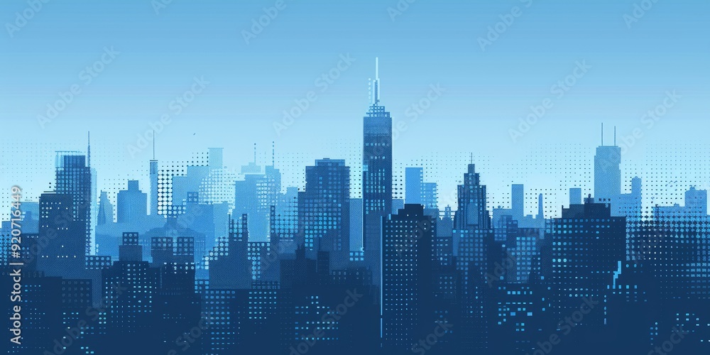 Naklejka premium Art style Illustration of city skyline over blue background