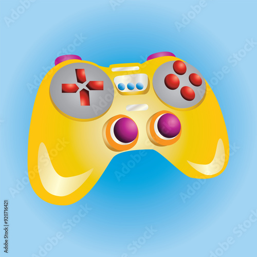 A stylish golden game controller vector illustration, perfect for use in gaming, technology, and entertainment-related designs his high-quality, colorful graphic showcases a modern gamepad.