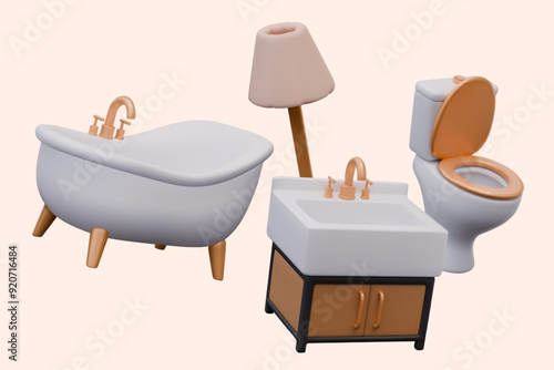 Collection of plumbing fixtures in realistic style. Vector templates for interior composition