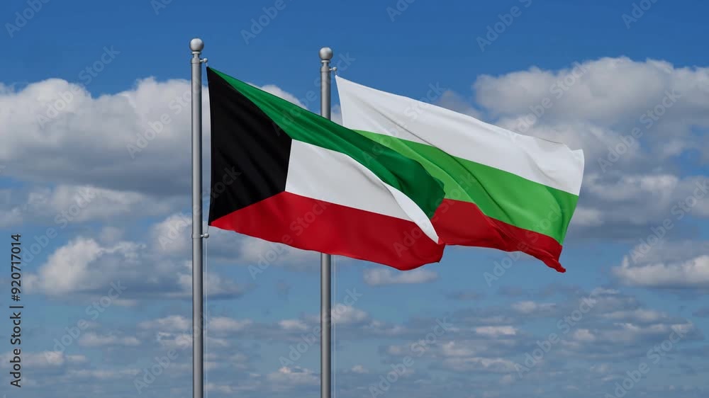 Bulgaria and Kuwait flags flying together, video concept of the relationship, two country relations concept Bulgaria and Kuwait flags flying together, video concept of the relationship, two country relations concept
