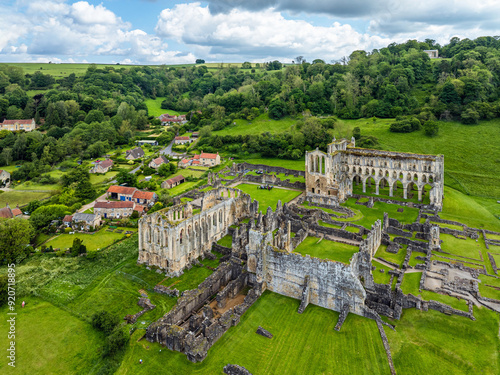 Rievaulx Abbey from a drone, North York Moors National Park, North Yorkshire, England photo