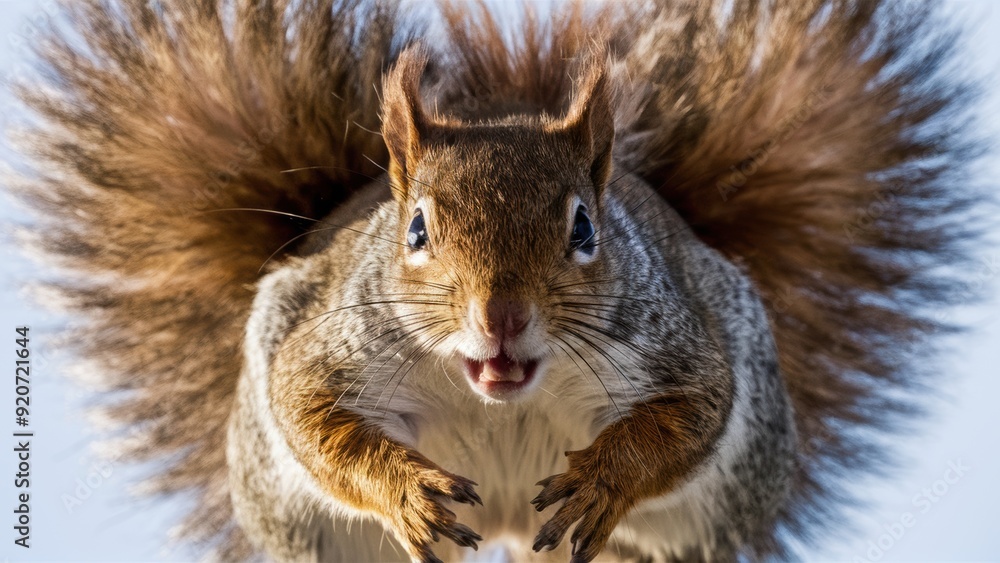 Obraz premium A squirrel with a big tail and long legs standing on top of something, AI