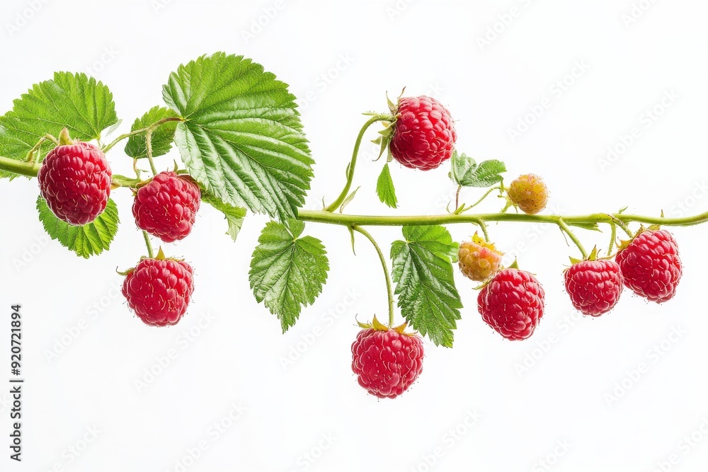 Mystic photo of Meeker Raspberry on the vine, isolated on white background Mystic photo of Meeker Raspberry on the vine, isolated on white background