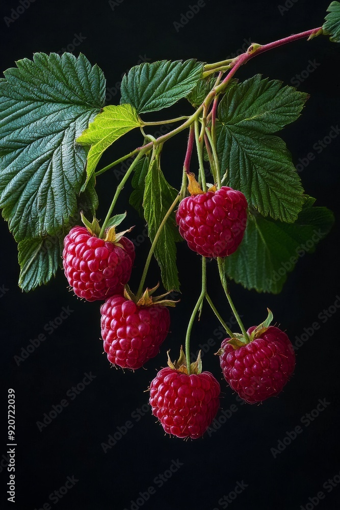 Mystic photo of Tulameen Raspberry, isolated on black background Mystic photo of Tulameen Raspberry, isolated on black background
