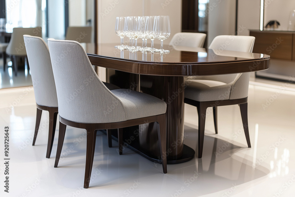 Modern Minimalist Dining Chairs and Table in Brightly Lit Contemporary Interior Modern Minimalist Dining Chairs and Table in Brightly Lit Contemporary Interior