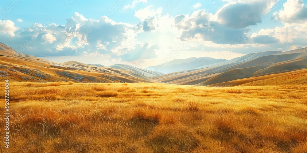 Golden autumn hills under a bright sky Golden autumn hills under a bright sky