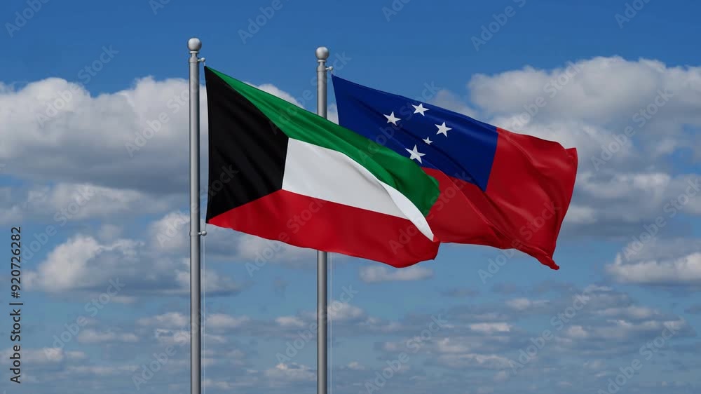 Samoa and Kuwait flags flying together, video concept of the relationship, two country cooperation concept Samoa and Kuwait flags flying together, video concept of the relationship, two country cooperation concept