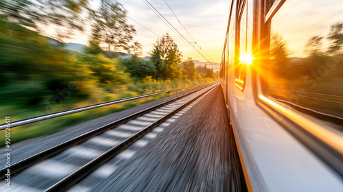 Stunning Sunset View from a Train Window, Perfect for Travel and Transportation Images