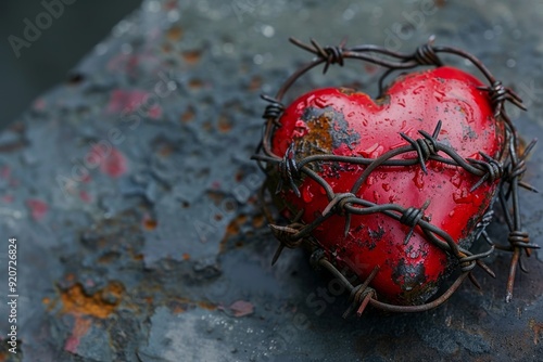 Heart wrapped in barbed wire, symbolizing the pain of toxic thoughts and procrastination