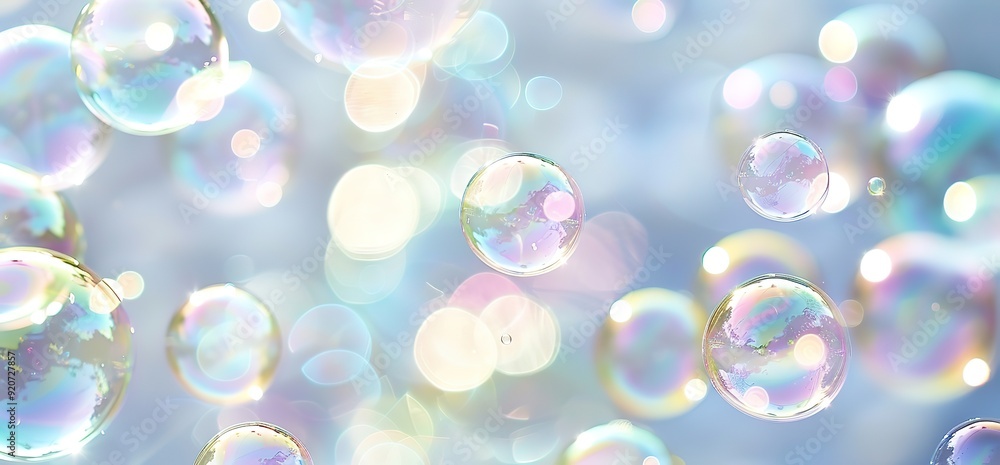 Abstract background of iridescent soap bubbles floating in the air. A playful and whimsical design perfect for adding a touch of fun to any project. Abstract background of iridescent soap bubbles floating in the air. A playful and whimsical design perfect for adding a touch of fun to any project.