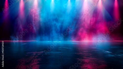 Abstract stage with red and blue spotlights on spotlight background