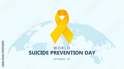 World suicide prevention day. Yellow ribbon vector illustration. September 10th. Suitable for banners, web, greeting cards, social media etc