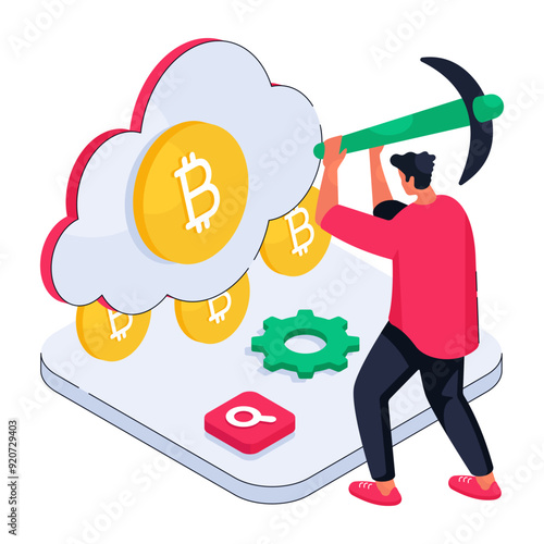 A perfect design illustration of cloud bitcoin mining


