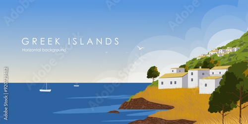 Greece island background, horizontal banner