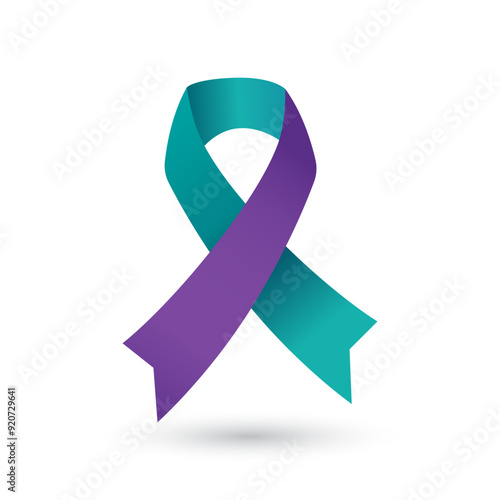 Teal and purple ribbon awareness Domestic Violence, Sexual Assault, Suicide, Surviving Family Members of Suicide. Isolated on white background. Vector illustration. 01