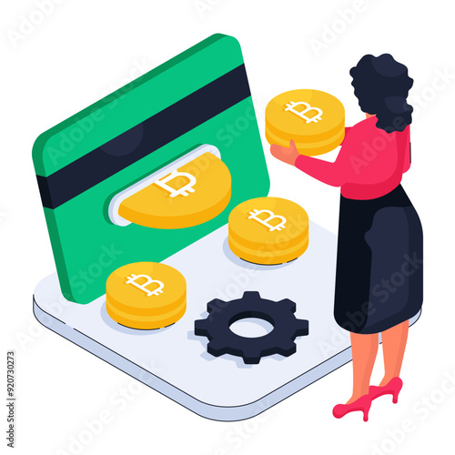 A colored design illustration of bitcoin credit card 


