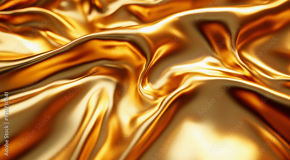 Wavy smooth structure of golden foil. Generative AI. Wavy smooth structure of golden foil. Generative AI.