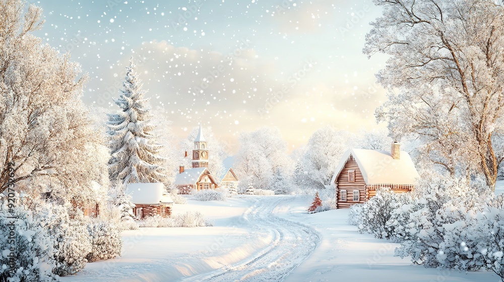 Winter landscape with cozy snow-covered houses Winter landscape with cozy snow-covered houses