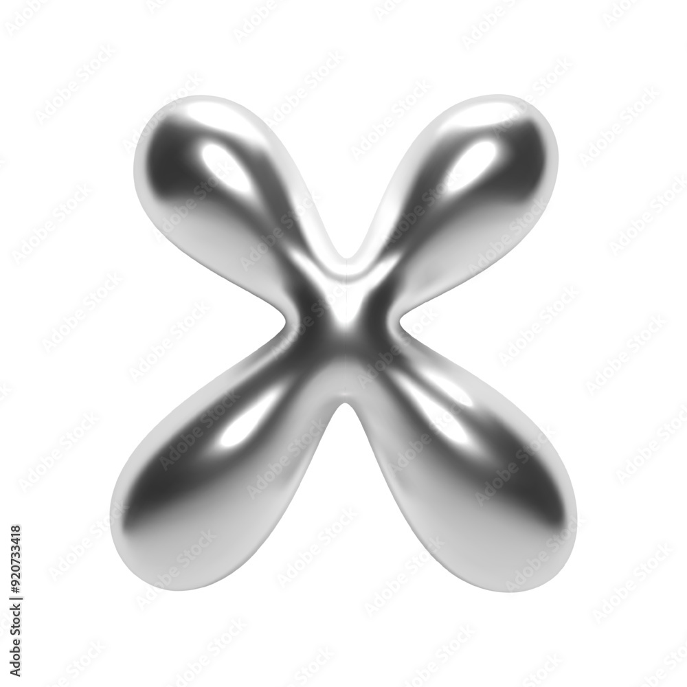 3D chrome letter X in futuristic Y2K bubble style. Inflated liquid metal form with shiny silver glossy surface. Isolated alphabet letter from trendy vector render font for modern typography and design 3D chrome letter X in futuristic Y2K bubble style. Inflated liquid metal form with shiny silver glossy surface. Isolated alphabet letter from trendy vector render font for modern typography and design