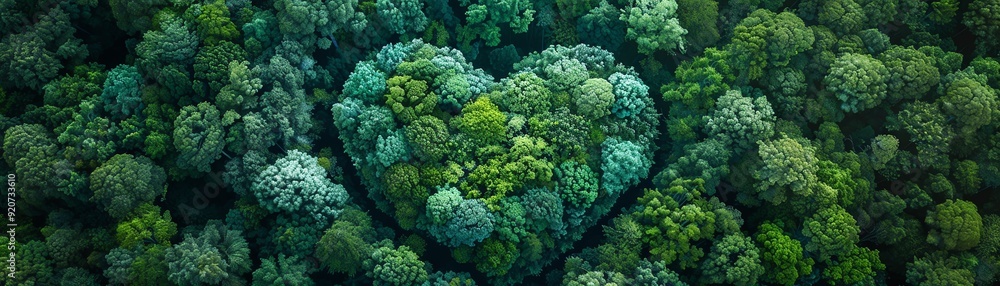 Heartshaped forest in the countryside, lush foliage, aerial view Heartshaped forest in the countryside, lush foliage, aerial view