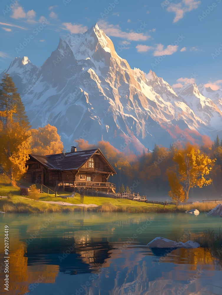 Fototapeta premium A house in the Austrian countryside in a traditional Tyrolean setting with a classical painting aesthetic