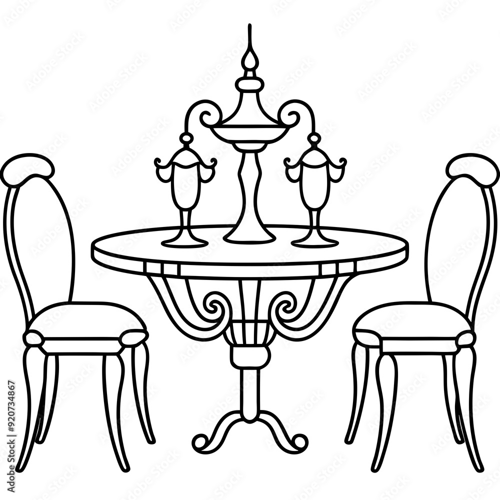 Elegant dining set including table art vector illustration Elegant dining set including table art vector illustration