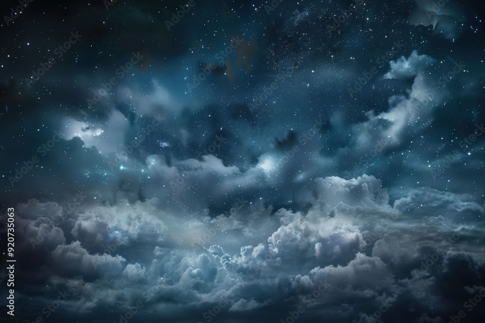 Fototapeta premium Milky Way sphere orbits planet in abstract black background pattern Water drops on the planet in the dark, close-up. . Beautiful simple AI generated image in 4K, unique.