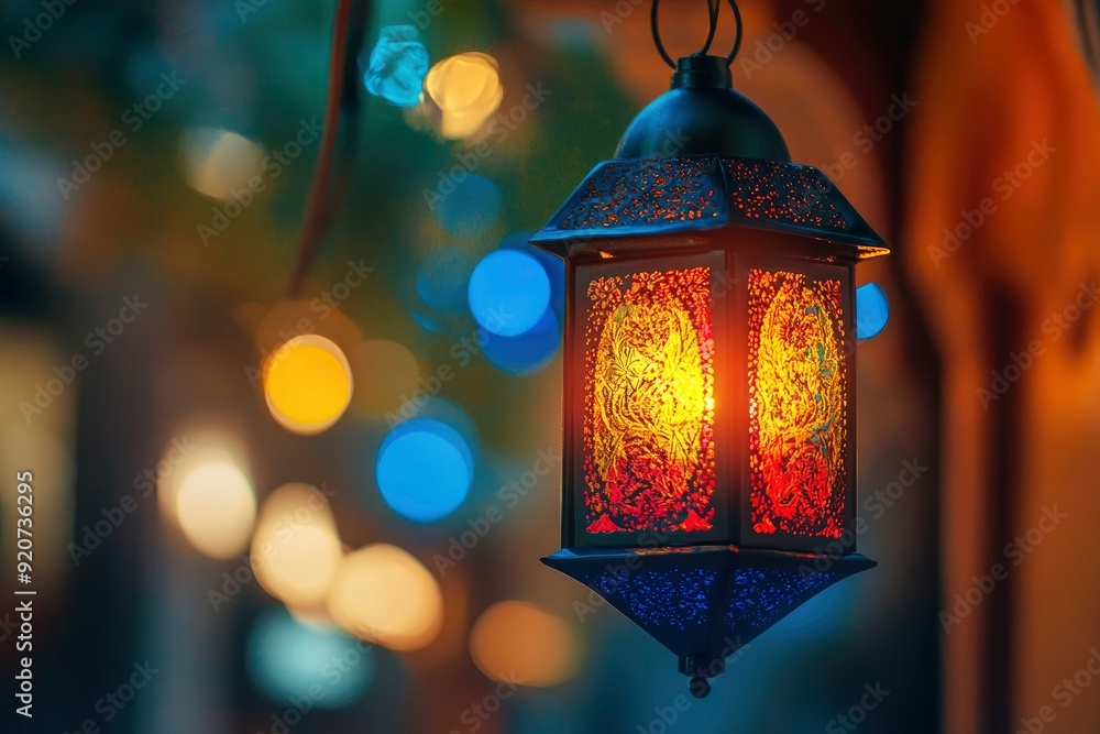 colorful brighten lantern in traditional style ready to use in ramadan night of muslim fasting event with generative ai colorful brighten lantern in traditional style ready to use in ramadan night of muslim fasting event with generative ai