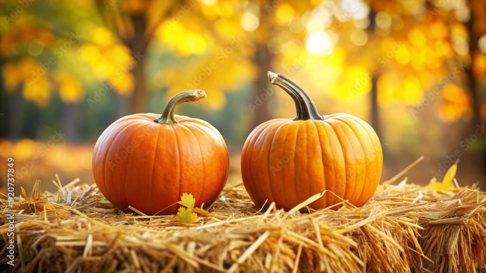 Two ripe pumpkins in straw autumn background Two ripe pumpkins in straw autumn background
