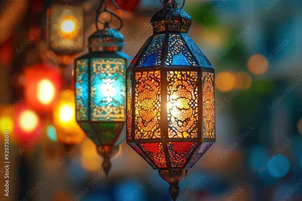 colorful brighten lantern in traditional style ready to use in ramadan night of muslim fasting event with generative ai colorful brighten lantern in traditional style ready to use in ramadan night of muslim fasting event with generative ai