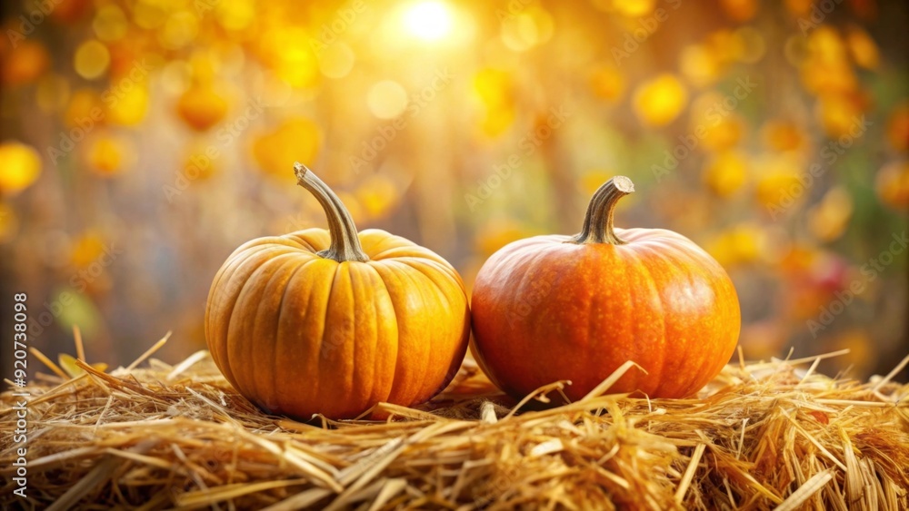 Two ripe pumpkins in straw autumn background Two ripe pumpkins in straw autumn background