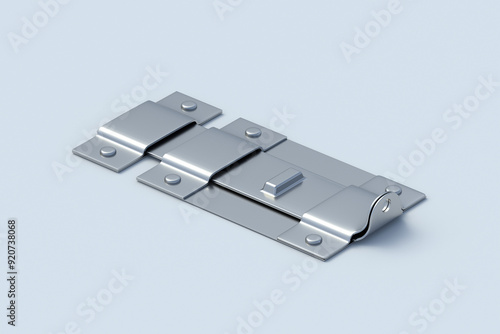 One hasp for door on gray background. Retro metallic latch. Accessory for private property protection. 3d render