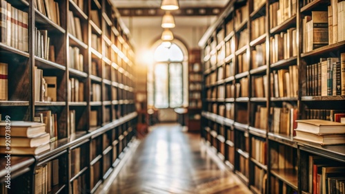 Wallpaper Mural illustration of bookshelf in library with blurred background Torontodigital.ca